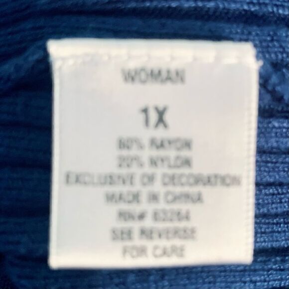Dress Barn Navy Blue Ribbed V-Neck Sweater Size 1X - Picture 7 of 7
